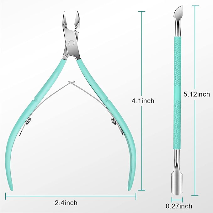 Easkep Cuticle Trimmer with Cuticle Pusher, Professional Cuticle Remover Sturdy Pedicure and Manicure Tool for Healthy Nails (D501-Green)