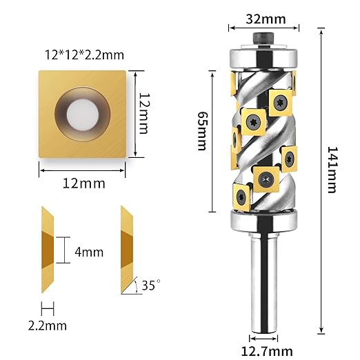 Heavy Duty Flush Trim Router Bit 1/2??Shank, 14 PCS Carbide Inserts with TiN Coating, Top and Bottom Bearing Flush-Cut Spiral CNC Router Bits for Woodworking Trimming (Double Bearing)