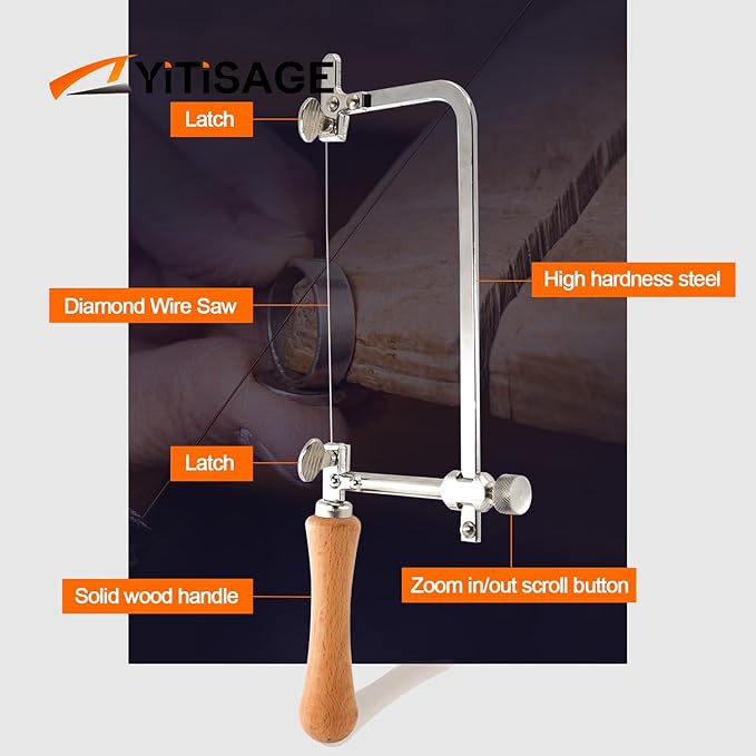 Coping Saw Steel Frame and Diameter 0.3mm Diamond Wire For Woodworking,Metal,Plastic, Wood Board Cutting Coping Saw Kit