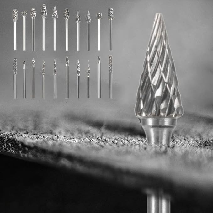 Carbide Burr Set 20PC 1/8" Shank ??3mm Tungsten Double Cut Carbide Rotary Burr Set for Metal and Wood Carving, Grinding, Polishing, Engraving, Drilling.