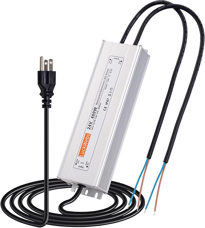 LED Driver 24V400W Waterproof Power Supply AC90-130V to DC24V16.7A Low Voltage IP67 Transformer for Outdoor LED Signage and Advertising Light Boxes and Any 24V DC LED