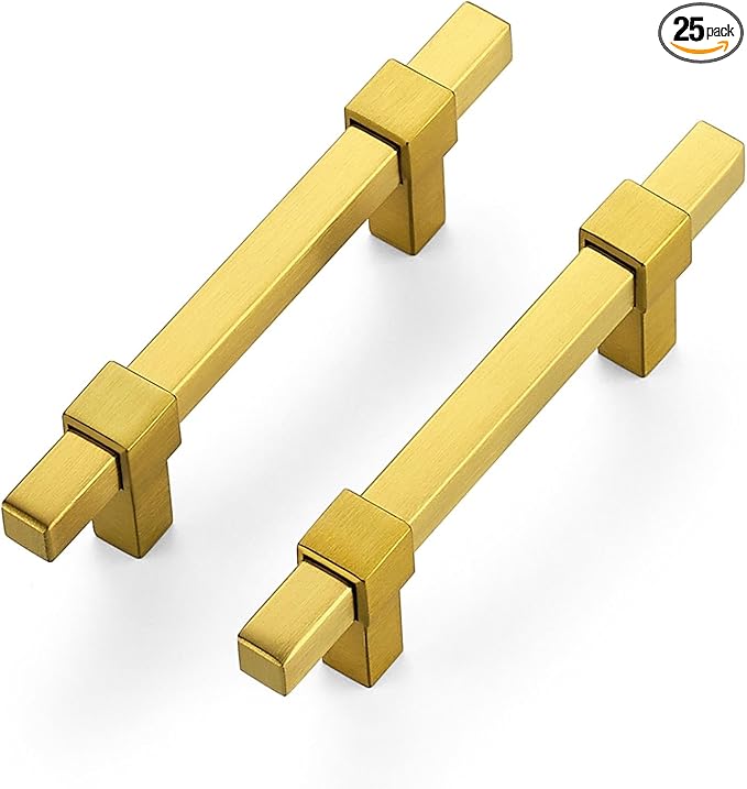 25 Pack Gold Cabinet Handles - 3" Hole Center Cabinet Pulls Drawer Pulls Cabinet Hardware Kitchen Handles for Cabinets