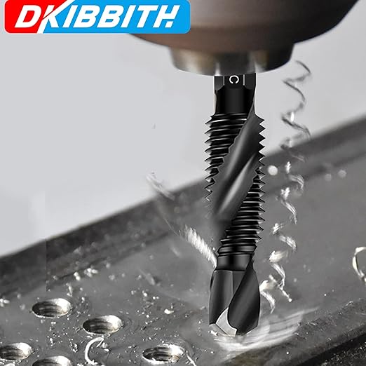 6-Piece 10-24NC Combination Drill Tap Countersink Bit Set SAE, Made of High-Speed Steel with Anti-Rust Blackened Coating, Ideal for Soft Metal, Wood & Plastic, 10-24NC Thread Size, 1/4" Hex Shank