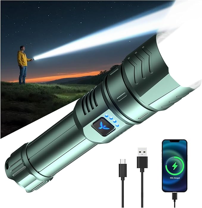 SKYFIRE LED Flashlight High Lumens,5000mAh Super Bright Rechargeable Flashlight,Zoomable,Four Modes,Waterproof Flash Light for Camping Essentials,Outdoor and Home Emergencies-Green