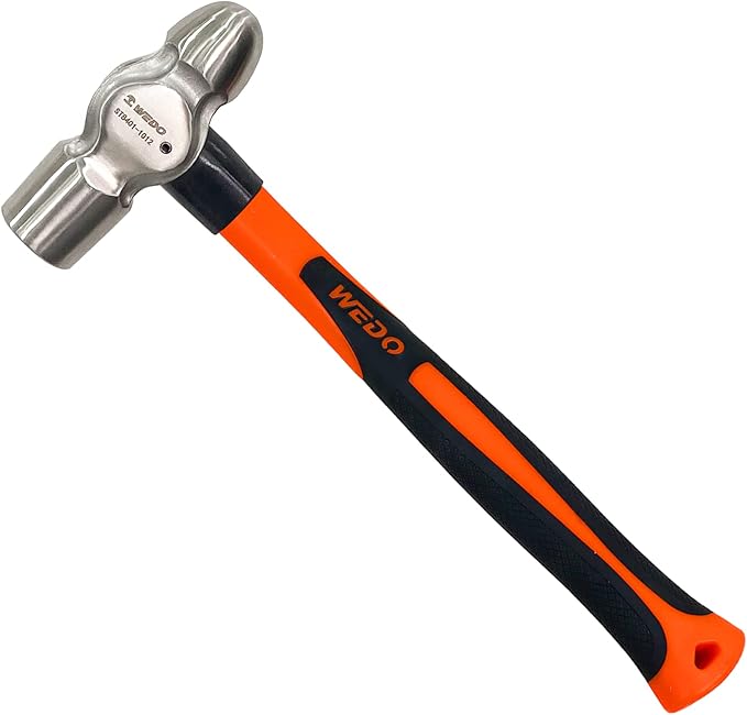WEDO 0.8lb Ball Pein Hammer,Stainless Steel Ball Peen Hammer With Fiberglass Handle,Length 280mm,Die-forged Hammer Head 340g,Shock-resistant,Corrosion Resistant Drilling Hammer