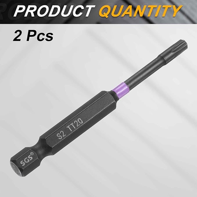 HARFINGTON 2pcs TT20 Torx Head Impact Screwdriver Bits 1/4" Hex Shank 2.8" (70mm) Long Magnetic Tamper Proof 6 Point Star Screw Driver Drill Bits Phosphate S2 Steel Power Tools with Hole