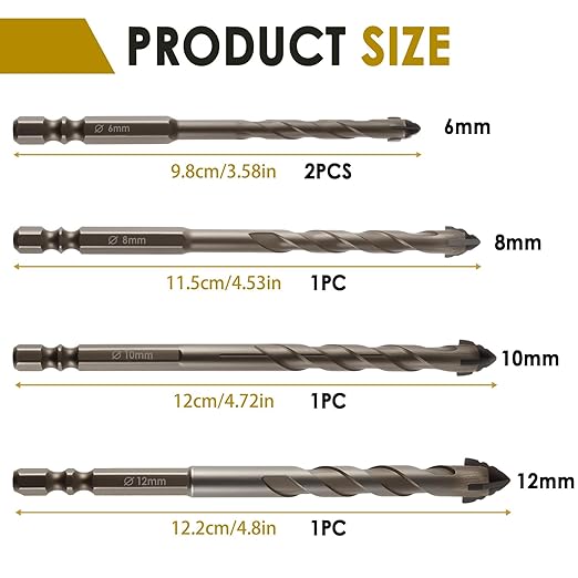 5pcs Four Blade Serrated Eccentric Drill Bit Set - 4 Sizes (6/8/10/12mm) - High-Strength for Stone, Glass, Wood, Brick, Metal, Ideal for DIY & Professional Projects