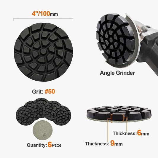 Diamond Concrete Polishing Pads - BRSCHNITT 6pcs 4 inch Grit#50 Resin Bond Renew Pads Beton Floor Renew Reparing Disk