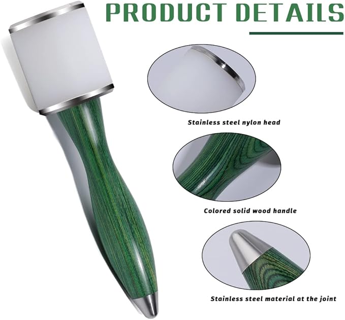 Leather Carving Hammer Leather Working Mallet Leather Maul DIY Leathercraft Mallet Stamping Tool with Nylon Straight Head Wood Handle for Leather Work (Green/Water-Rippled)