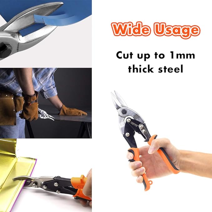 Finder 12" Aviation Snips, Long Straight Cut Tin Snips Cutting Shears Power Cutter with CR-V Blade & Comfortable Grip, 300mm Scissors for Cutting Metal Sheet, Hard Material, Industrial Quality