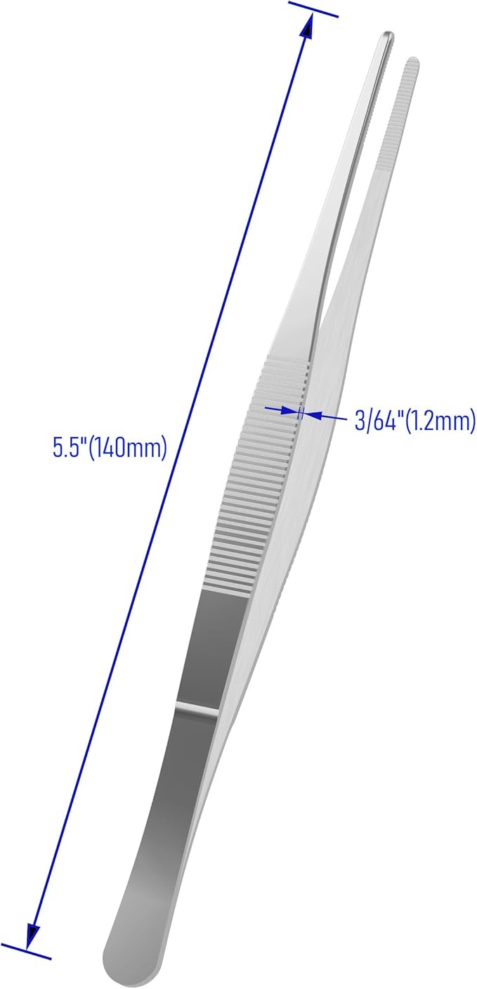 5.5 Inch Stainless Steel Tweezers, with Straight Round Blunt Serrated Tip, 3/64 Inch Thickness Stainless Steel, Multipurpose Daily Garden Home Lab Craft Repairing Tool