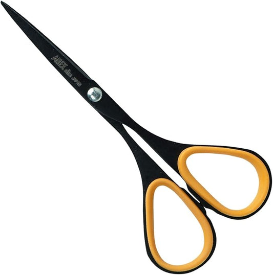 ALLEX Mini Black Scissors for Office 3.9" [Non-Stick], All Purpose Slim & Thin Low Profile Scissors, Made in JAPAN, All Metal Sharp Japanese Stainless Steel Blade with Non-Slip Soft Ring, Black Yellow