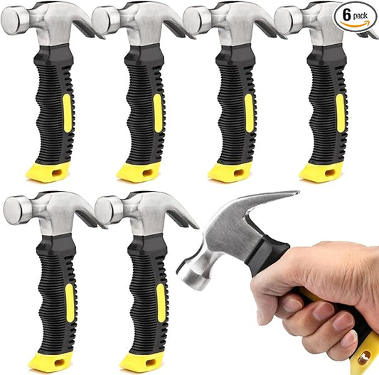 ZOENHOU 6 PCS 8 Oz Claw Hammer, Small Stubby Hammers Bulk with Anti-Slip Plastic Coated Soft Handle Roofing Tools for Car Window Framing Jewelry Making, Length 6.5 Inch