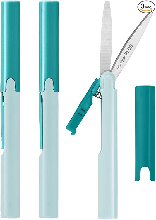 Plus Pen Style Compact Twiggy Scissors with Cover, 3-Pack Turquoise
