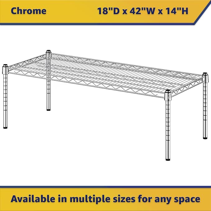 18" x 42" x 14" Chrome Wire Storage Shelf, Dunnage Rack, Commercial 1 Tier Small Shelf