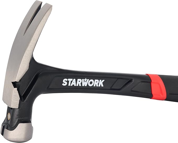 STARWORK 20 oz Hammer with Comfort Grip, Nailing Hammer Steel Head Steel Handle, AntiVibe, Rip Claw