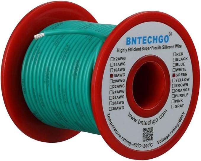 BNTECHGO 18 Gauge Silicone Wire Spool 100 ft Green Flexible 18 AWG Stranded Tinned Copper Wire