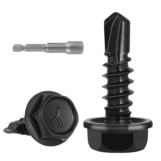 140Pcs #10 x 5/8" Self Drilling Screws for Metal,410 Stainless Steel Black Zinc Plated,Self Tapping Sheet Metal Screws,Hex Washer Head