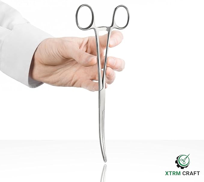 Pean Hemostat Straight and Curved Multipurpose Locking Tweezer Clamps Serrated, Stainless Steel - Hemostats for Nurses, Fishing Forceps, Crafts and Hobby
