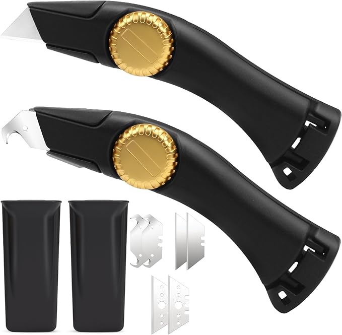 2PCS Black Fixed Blade Roofing Knife, Heavy Duty Utility Knife for Drywall, Vinyl, Carpet Cutting, Metal Roofing Tools with Portable Storage Sheath, Replacement Blades, Navajas para Roofing