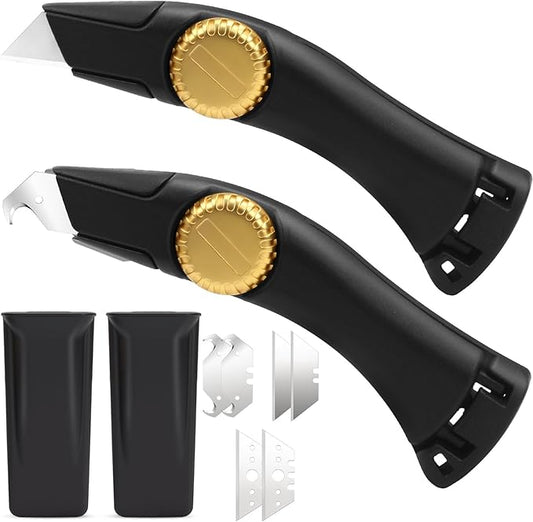 2PCS Black Fixed Blade Roofing Knife, Heavy Duty Utility Knife for Drywall, Vinyl, Carpet Cutting, Metal Roofing Tools with Portable Storage Sheath, Replacement Blades, Navajas para Roofing