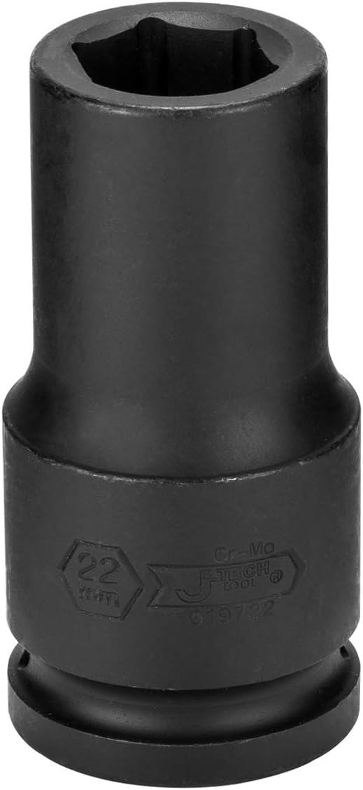 Jetech 3/4-Inch Drive 22mm Deep Impact Socket with 6-Point Design, Heat-Treated Chrome Molybdenum Alloy Steel, Metric