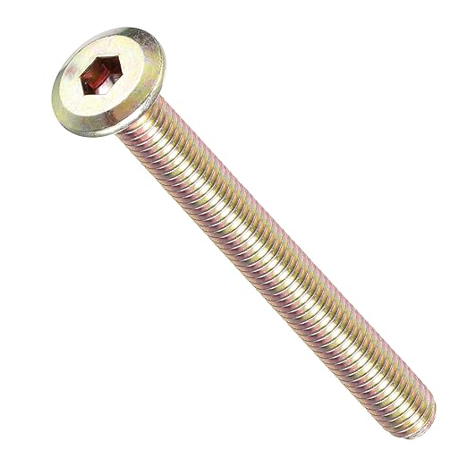 METALLIXITY Flat Head Hex Socket Cap Screws Bolts(M6-1x60) 20Pcs, Steel Hex Socket Furniture Bolts Screws - for Furniture Woodworking Project, Yellow
