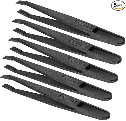 Black Plastic Slant Flat Tip Anti-static Tweezers 4.7 Inch Length 5pcs