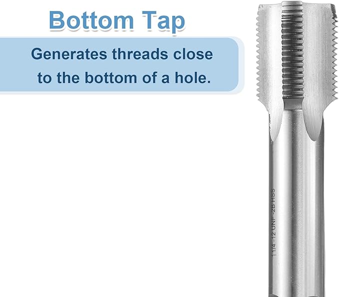 uxcell Hand Bottom Tap 1-1/4-12 UNF 2B Thread Bottoming Style Threading Taps High Speed Steel HSS6542 Straight Flutes Screw Tapping Tool
