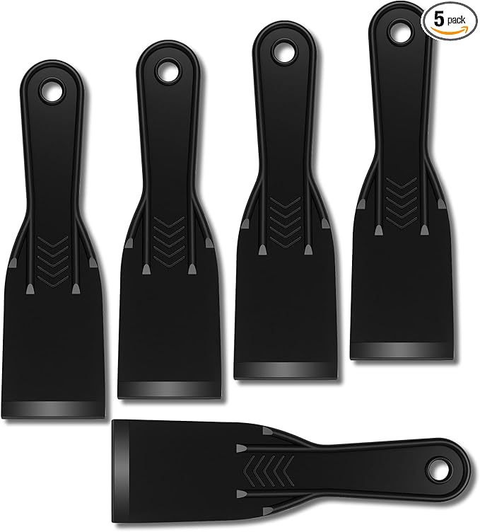 5-Pack Putty Knife - 2 Inch Black Plastic Putty Knife - Flexible Plastic Paint Scraper Tool for Repairing Walls, Spackling, Scraping, Plaster, Spackle, Spreader - Tamale Spackle Tools