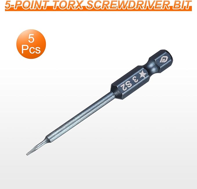 HARFINGTON 5pcs 5-Point Torx Screwdriver Bit 1/4" Hex Shank 3mm Magnetic Head 2.6" Length S2 Steel Pentagon Star Screw Driver Bit for Repair Work Electric Screwdriver, Blue