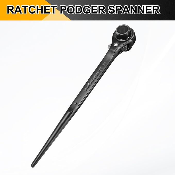 HARFINGTON Scaffolding Podger Ratchet Wrench 16mm x 18mm CR-V 12 Point Double Ended Socket Ratcheting Podger Scaffold Spud Spanner Tool for Auto Repair Mechanical Maintenance, Black
