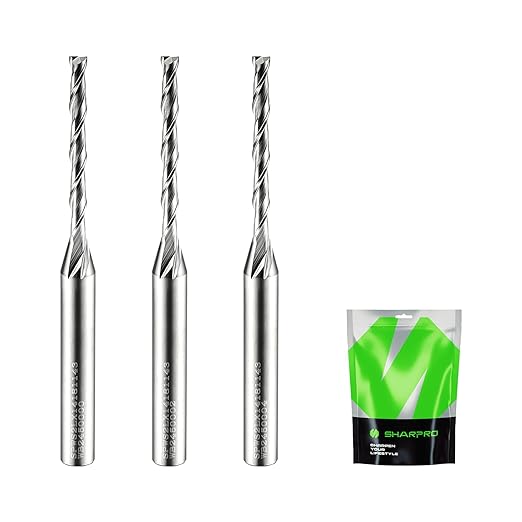 Extra Long 1/8 Router Bit 1/4 Shank, Spiral Upcut Router Bits 1/4 Inch Shank 1/8 Inch Cutting Dia. 1-1/4'' CL. 3'' OVL. Carbide CNC Router Bit, Ideal for Wood Inlay, Plunge Plastic 3PCS