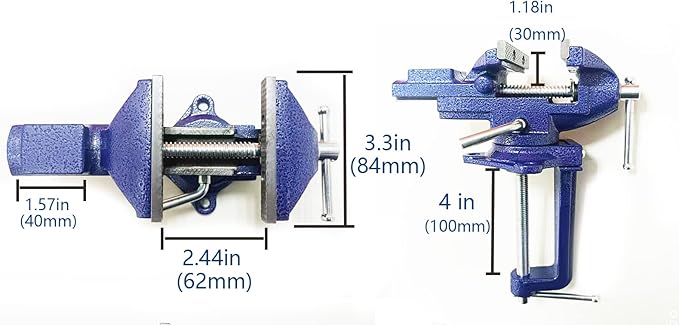 MYTEC Bench Vise or Table Vise, multifunctional jaw, multi-functional Combined Vise with Quick Adjustment, Universal Rotate 360째 Work Clamp-On Vise, 3.3" blue