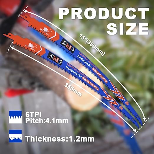 Japanese Teeth Reciprocating Saw Blades 15'' 4PCS - Curved Edge Wood Pruning Saw Blades 6TPI for Tree Trimming,Cr-V Sabre Saw Blades 15 Inch