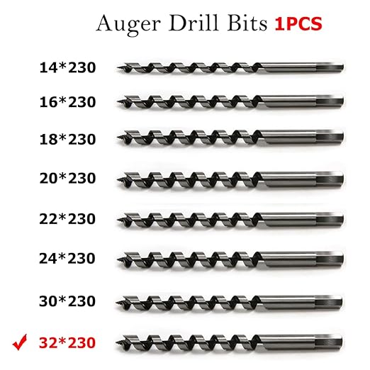 SagaSave 32 * 230mm Wood Auger Drill Bit, Ship Auger Long Drill Bit for Soft and Hard Wood, Plastic, Drywall and Composite Materials, 1Pcs