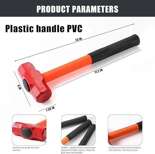 2 lb Sledge Hammer - Slug Drilling Crack Hammer - Small Sledgehammer with Forged Steel Construction & Fiberglass Handle Shock-Resistant