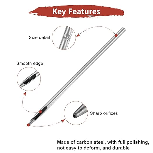0.8MM Leather Hole Punch Tool [4PCS] - Metal Round Belt Hole Puncher Use for Leather Working & Belts & Watch Band & Paper & Plastic - [Silver Tone] Round Hollow Tools