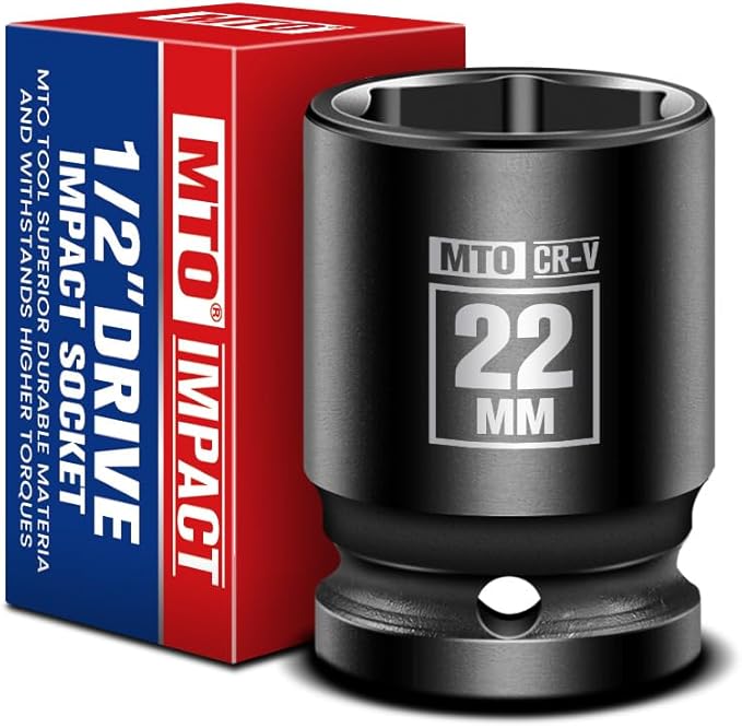 MTO 1/2" Drive 22mm Shallow Impact Socket, 6-Point Metric Socket for Automotive Maintaince, CR-V Steel Meets ANSI Standards