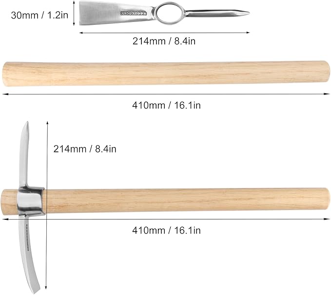 3 PCS 16 Inch Mattock Pick Axe, Stainless Steel Pick Mattock Hoe, Garden Pick, Pick Mattock for Weeding, Loosening Soil, Planting Vegetables, Digging Holes, Chopping Roots and Much More