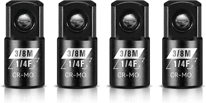 BLACKROBOT 4 Piece 1/4?쒯 To 3/8?쒶 Impact Socket Adapter Set,SAE Drive Cr-Mo Steel Exceeds ANSI Standards,Square Drive Reducer for Impact Driver Wrench