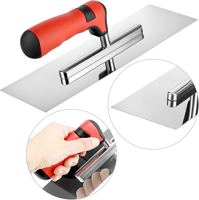 QWORK Concrete Tools Set, Stainless Steel Flat Finishing Trowel (11" x 4") & Pool Trowel (14" x 4") for Concrete, Cement, Drywall Projects