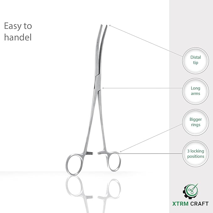 Pean Hemostat Straight and Curved Multipurpose Locking Tweezer Clamps Serrated, Stainless Steel - Hemostats for Nurses, Fishing Forceps, Crafts and Hobby