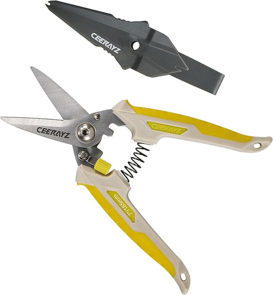 7" Scissors All Purpose, Heavy Duty, Multipurpose, for DIY Projects, Office, Production Lines, Pruning, with Protective Sheath (Brown/Yellow)
