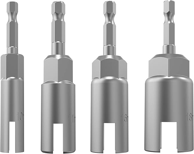 1/4" hex shank nut driver power wing nut drill bit socket tool drive kit, slotted wing nut drill sleeve wrench wrench kit, panel nut screw eye C-shaped hook bolt (4 Pack 4 Size 10mm,11mm,16mm,18mm)