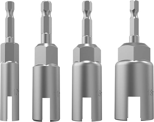 1/4" hex shank nut driver power wing nut drill bit socket tool drive kit, slotted wing nut drill sleeve wrench wrench kit, panel nut screw eye C-shaped hook bolt (4 Pack 4 Size 10mm,11mm,16mm,18mm)