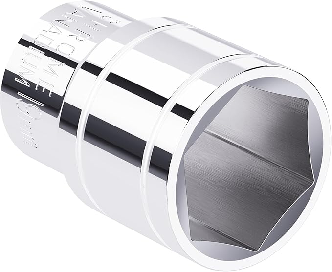 19mm(3/4-Inch) Shallow Socket, 1/2 Inch Drive, 6-Point, Metric, Heat Treated CR-V Steel Short Sockets, Full Polishing, 1.5 Inch Length