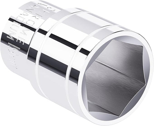 19mm(3/4-Inch) Shallow Socket, 1/2 Inch Drive, 6-Point, Metric, Heat Treated CR-V Steel Short Sockets, Full Polishing, 1.5 Inch Length