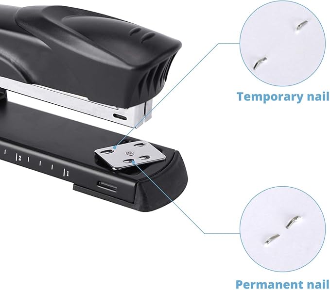 Long Reach Stapler,with 2000 Staples & Stapler Remover Full Strip竊?0-25 Sheet Capacity,with Built-in Ruler and Adjustable Locking Paper Guide, Black