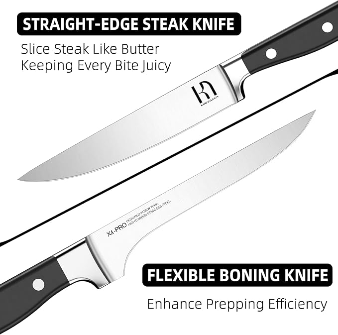 Knife Set, 15 Pcs Kitchen Knife Block Set, Enduring Razor-Sharp Japanese High Carbon Stainless Steel Chef Knife Set with Block and Sharpener, Premium Knives Set for Kitchen, Black Acacia
